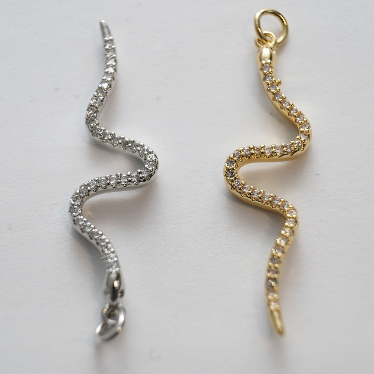 18K Gold Filled Cubic Zirconia Snake Charm Pendant for Jewelry Making