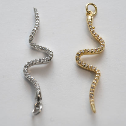 18K Gold Filled Cubic Zirconia Snake Charm Pendant for Jewelry Making