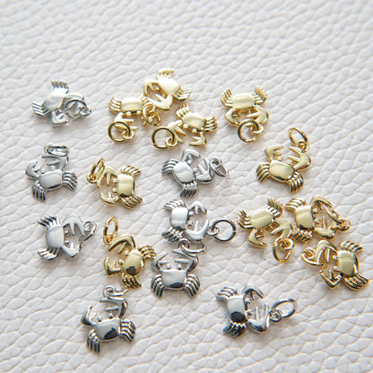 Gold Crab Charms,18K Gold Filled tiny Crab Pendant,Beach Silver Crab Charms Bracelet Necklace for DIY Jewelry Making Supply