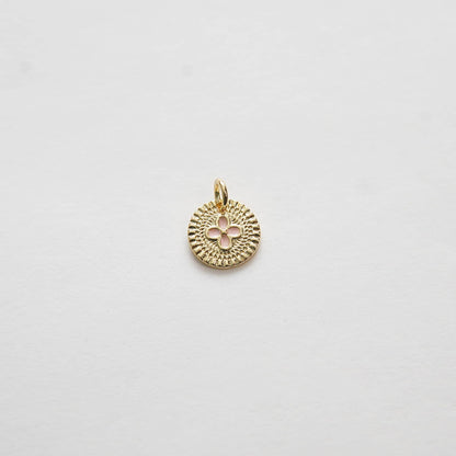 Gold Coin Charms,18K Gold Filled Round Flower Pendant,Enamel Charms Bracelet Necklace for DIY Jewelry Making Supply