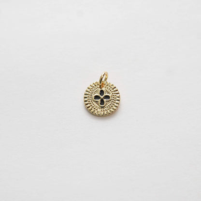 Gold Coin Charms,18K Gold Filled Round Flower Pendant,Enamel Charms Bracelet Necklace for DIY Jewelry Making Supply