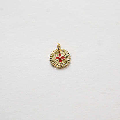 Gold Coin Charms,18K Gold Filled Round Flower Pendant,Enamel Charms Bracelet Necklace for DIY Jewelry Making Supply