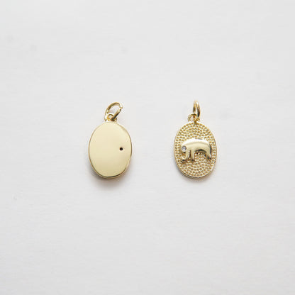Gold Elephant Charms,18K Gold Filled Oval elephant Pendant,Silver elephant Charm Bracelet Necklace for DIY Jewelry Making Sup