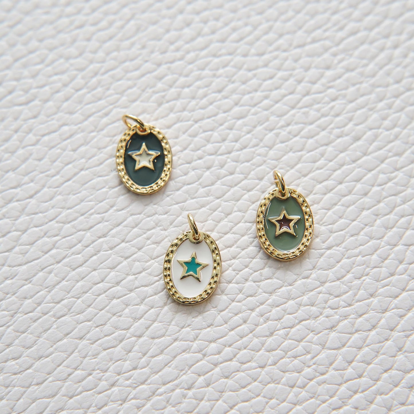 Gold Star Charms,18K Gold Filled Oval Enamel Star Pendant,Star Charm Bracelet Necklace for DIY Jewelry Making Supply