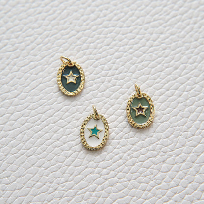 Gold Star Charms,18K Gold Filled Oval Enamel Star Pendant,Star Charm Bracelet Necklace for DIY Jewelry Making Supply