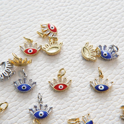 Gold Tiny Blue Evil Eye Charms,18K Gold Filled CZ Evil Eye Pendant,Evil eye Charm Bracelet Necklace for DIY Jewelry Making Su