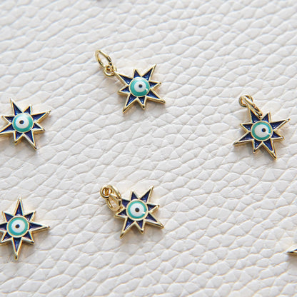 Gold Sun Evil Eye Charms,18K Gold Filled Sun Pendant,Blue Evil Eye Charm Bracelet Necklace for DIY Jewelry Making Supply