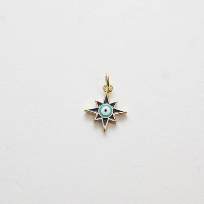 Gold Sun Evil Eye Charms,18K Gold Filled Sun Pendant,Blue Evil Eye Charm Bracelet Necklace for DIY Jewelry Making Supply