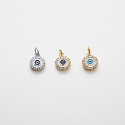 Gold Evil Eye Charms,18K Gold Filled Evil Eye Pendant,CZ Micro Pave Silver Evil Eye Charm Bracelet Necklace for DIY Jewelry M