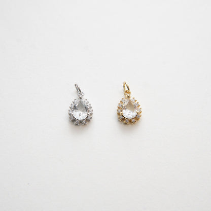 Gold Teardrop Charms,18K Gold Filled Teardrop Pendant,CZ Micro Pave Silver Teardrop Charm Bracelet Necklace for DIY Jewelry M