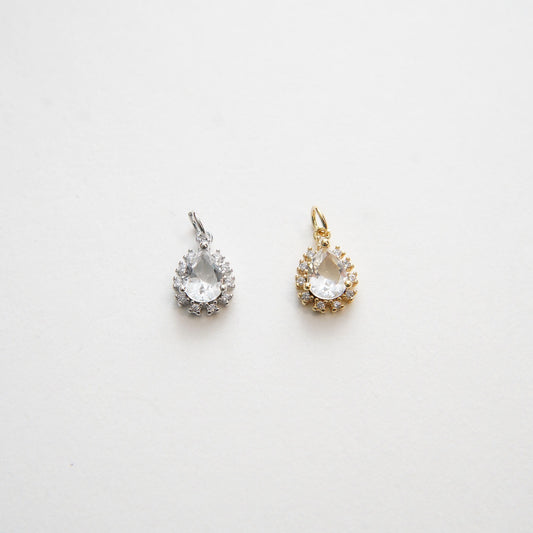 Gold Teardrop Charms,18K Gold Filled Teardrop Pendant,CZ Micro Pave Silver Teardrop Charm Bracelet Necklace for DIY Jewelry M