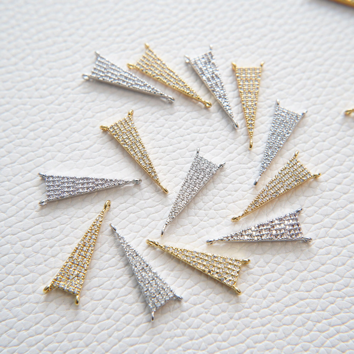 Gold Spike Charms,18K Gold Filled Triangle Pendant,CZ Micro Pave Silver Triangle Charm Bracelet Necklace for DIY Jewelry Maki