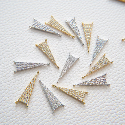 Gold Spike Charms,18K Gold Filled Triangle Pendant,CZ Micro Pave Silver Triangle Charm Bracelet Necklace for DIY Jewelry Maki