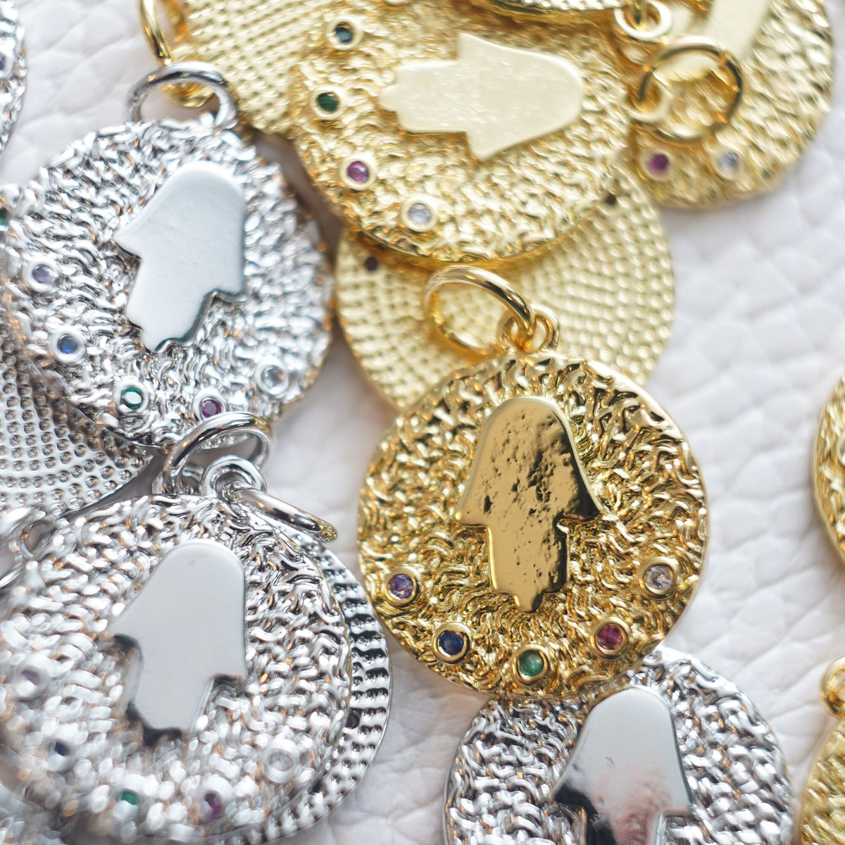 18K Gold Filled Hamsa CZ Charm Pendant for Jewelry Making