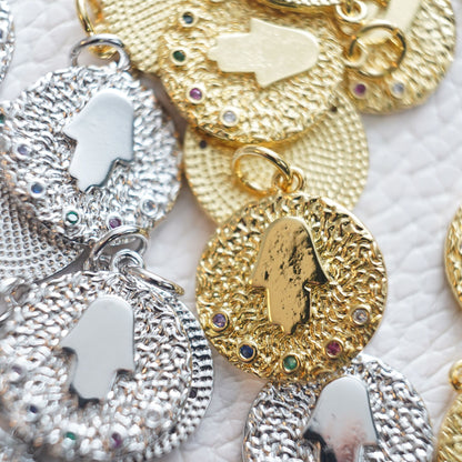 18K Gold Filled Hamsa CZ Charm Pendant for Jewelry Making