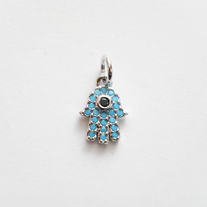 18K Gold Filled Hamsa Hand Pendant,CZ Micro Pave Turquoise Hand Evill Eye Charm Necklace for DIY Jewelry Making Supply