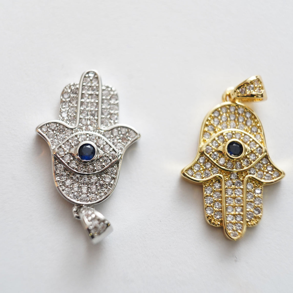 18K Gold Filled Hamsa Hand Pendant,Cubic Zirconia Hand Evil Eye Charm Necklace for DIY Jewelry Making Supply