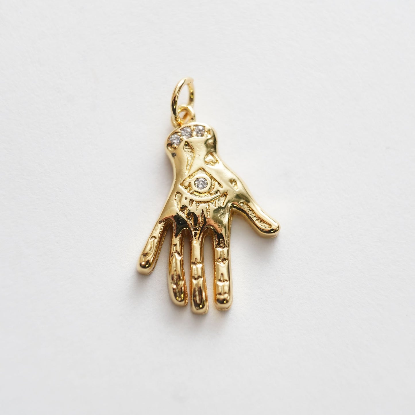 18K Gold Filled Hamsa Hand Pendant,Cubic Zirconia Hand Evil Eye Charm Necklace for DIY Jewelry Making Supply