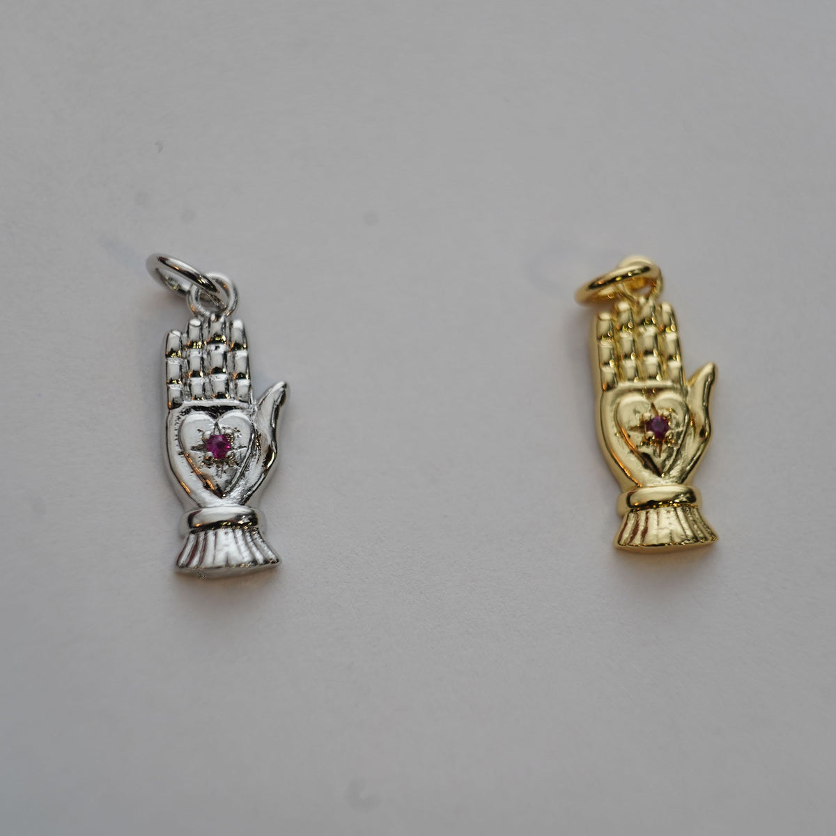 18K Gold Filled CZ Hamsa Hand Pendant,Hand Gesture Charm Necklace for DIY Jewelry Making Supply