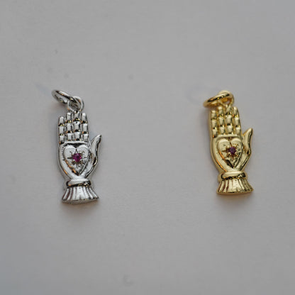 18K Gold Filled CZ Hamsa Hand Pendant,Hand Gesture Charm Necklace for DIY Jewelry Making Supply