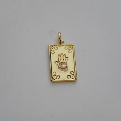 18K Gold Filled Rectangle Hamsa Hand Pendant,Hand Hamsa Charm Necklace for DIY Jewelry Making Supply