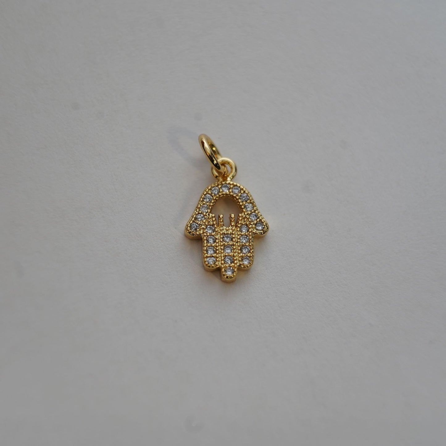 18K Gold Filled Tiny Hamsa Pendant,CZ Hand Hamsa Charm Necklace for DIY Jewelry Making Supply