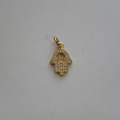 18K Gold Filled Tiny Hamsa Pendant,CZ Hand Hamsa Charm Necklace for DIY Jewelry Making Supply