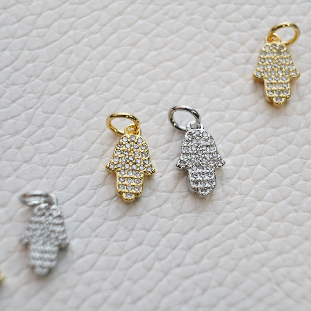 18K Gold Filled Hamsa Pendant,CZ Hand Hamsa Charm Necklace for DIY Jewelry Making Supply