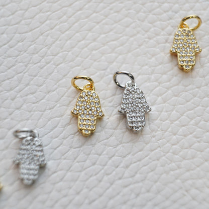 18K Gold Filled Hamsa Pendant,CZ Hand Hamsa Charm Necklace for DIY Jewelry Making Supply