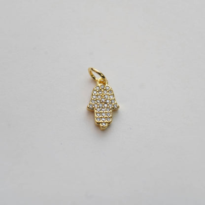 18K Gold Filled Hamsa Pendant,CZ Hand Hamsa Charm Necklace for DIY Jewelry Making Supply