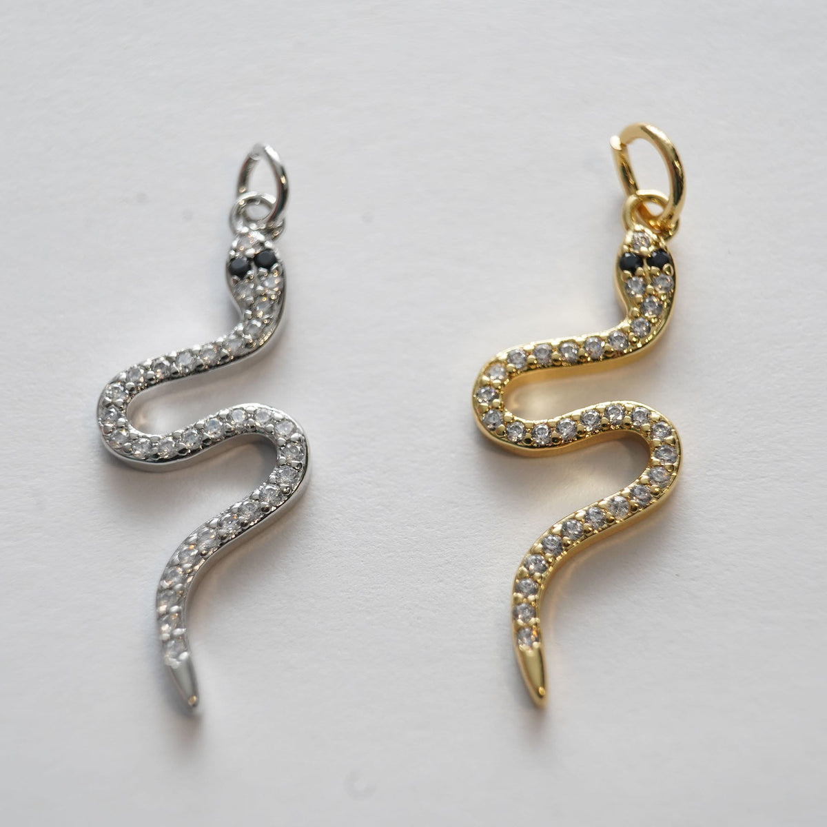 Gold Snake charms,18K Gold Filled CZ Snake Pendant,Silver Snake Charms Bracelet Necklace for DIY Jewelry Making Supply
