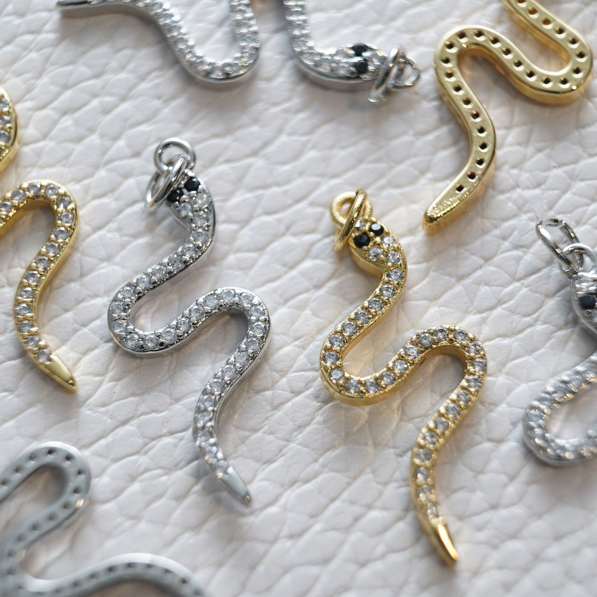 Gold Snake charms,18K Gold Filled CZ Snake Pendant,Silver Snake Charms Bracelet Necklace for DIY Jewelry Making Supply