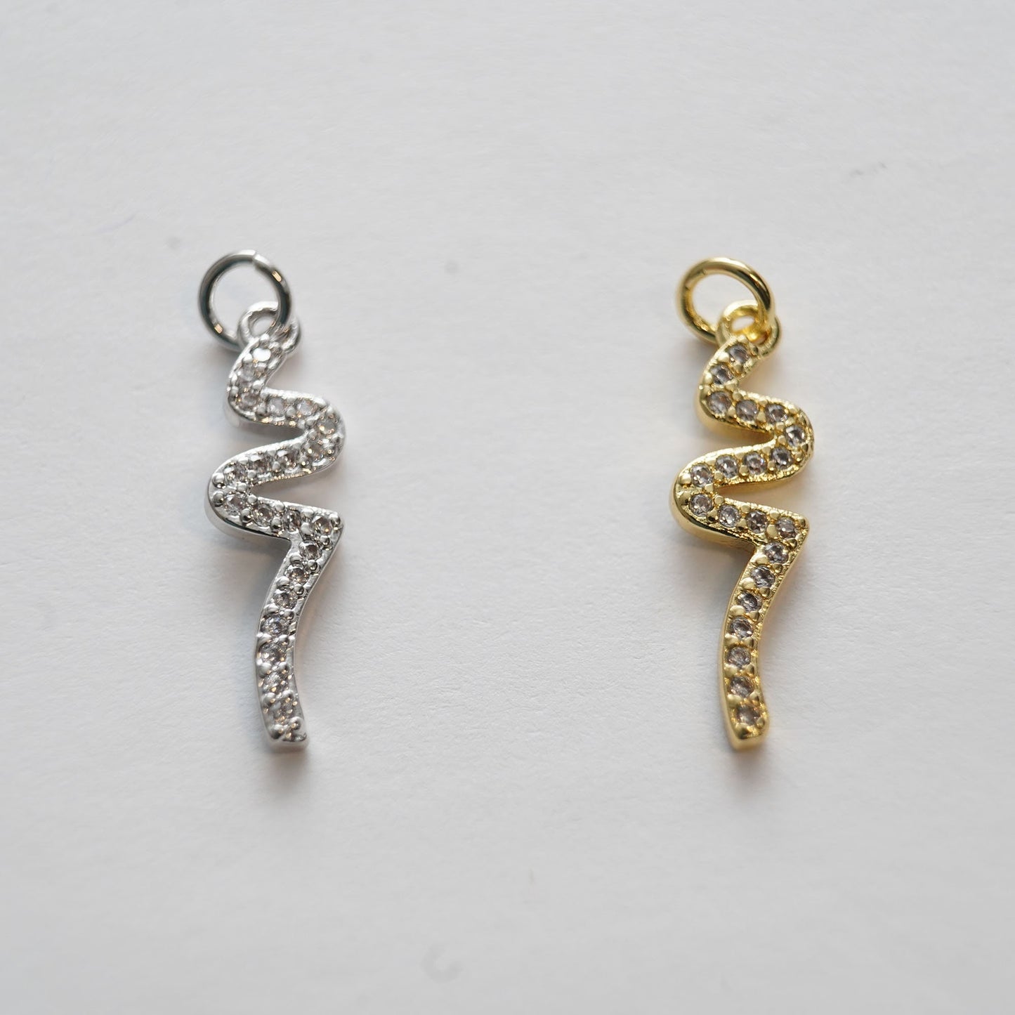 Gold Snake charms,18K Gold Filled CZ Micro Pave Snake Pendant,Silver Snake Charms Bracelet Necklace for DIY Jewelry Making Supply