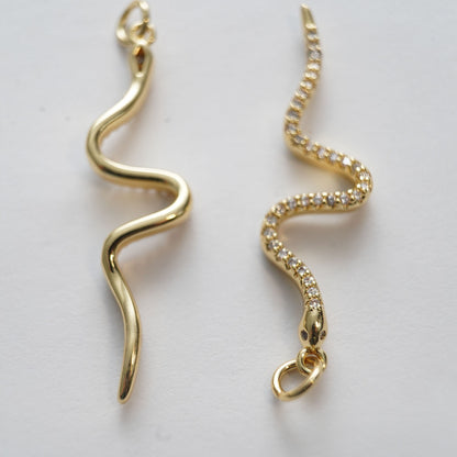 18K Gold Filled Cubic Zirconia Snake Charm Pendant for Jewelry Making