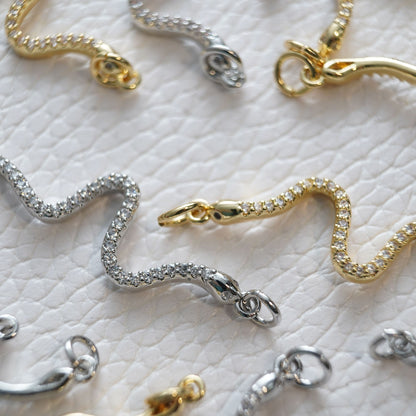 18K Gold Filled Cubic Zirconia Snake Charm Pendant for Jewelry Making