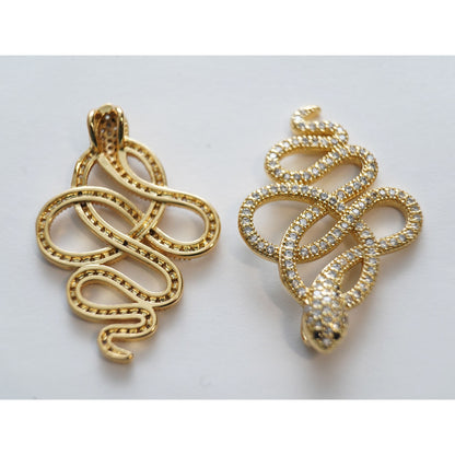 Gold Snake charms,18K Gold Filled CZ Micro Pave Snake Pendant,Snake Charms Bracelet Necklace for DIY Jewelry Making Supply