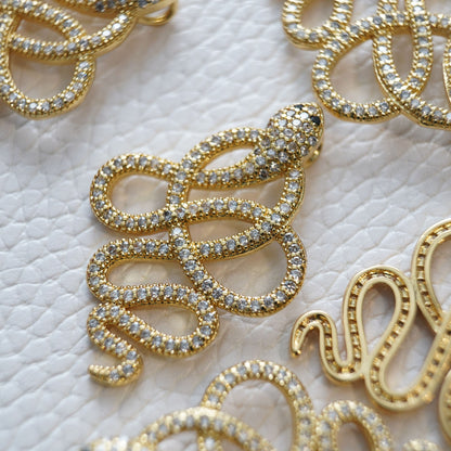 Gold Snake charms,18K Gold Filled CZ Micro Pave Snake Pendant,Snake Charms Bracelet Necklace for DIY Jewelry Making Supply