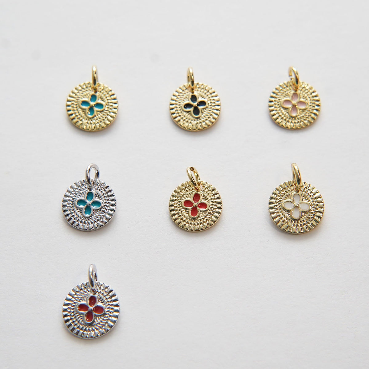 Gold Coin Charms,18K Gold Filled Round Flower Pendant,Enamel Charms Bracelet Necklace for DIY Jewelry Making Supply