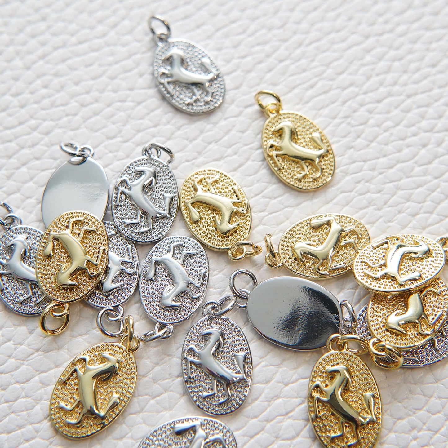 Gold Horse Charms,18K Gold Filled Oval Horse Pendant,Silver Horse Charm Bracelet Necklace for DIY Jewelry Making Supply