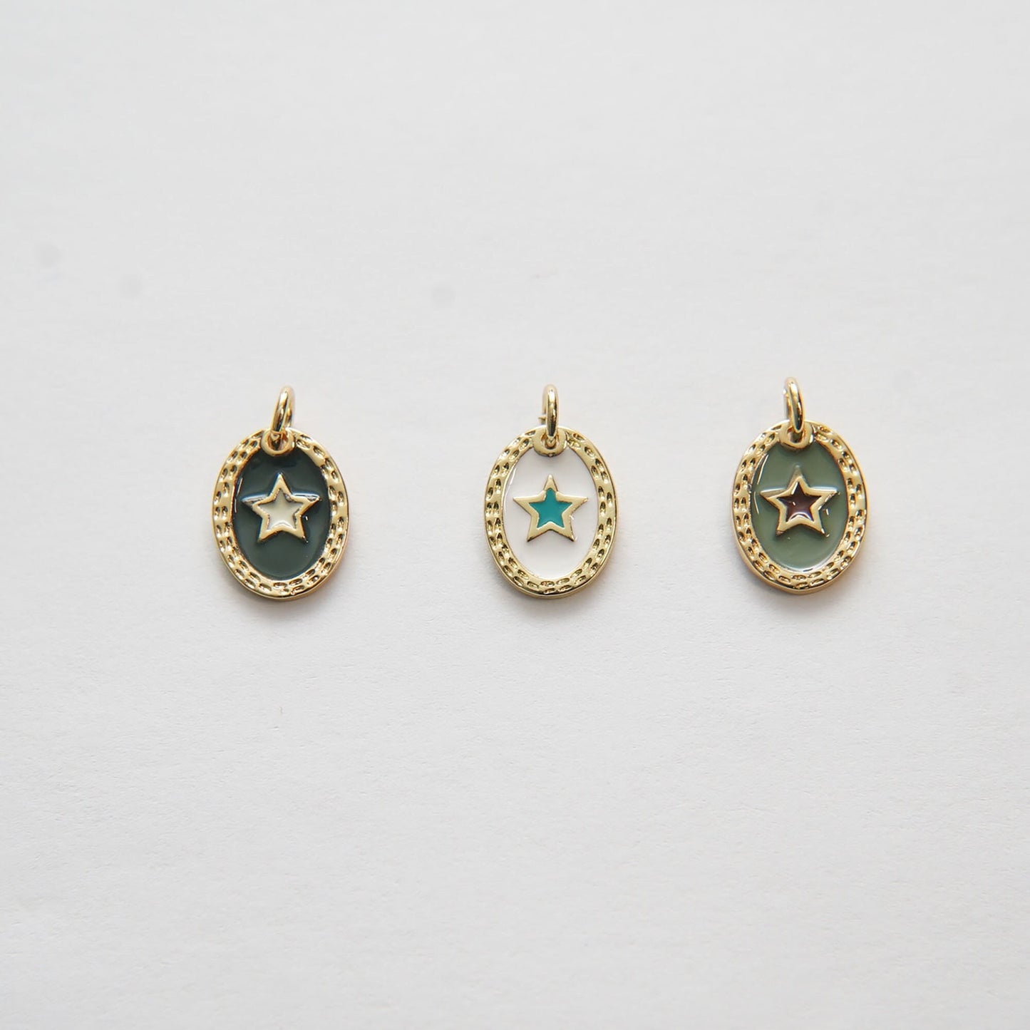 Gold Star Charms,18K Gold Filled Oval Enamel Star Pendant,Star Charm Bracelet Necklace for DIY Jewelry Making Supply
