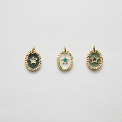Gold Star Charms,18K Gold Filled Oval Enamel Star Pendant,Star Charm Bracelet Necklace for DIY Jewelry Making Supply