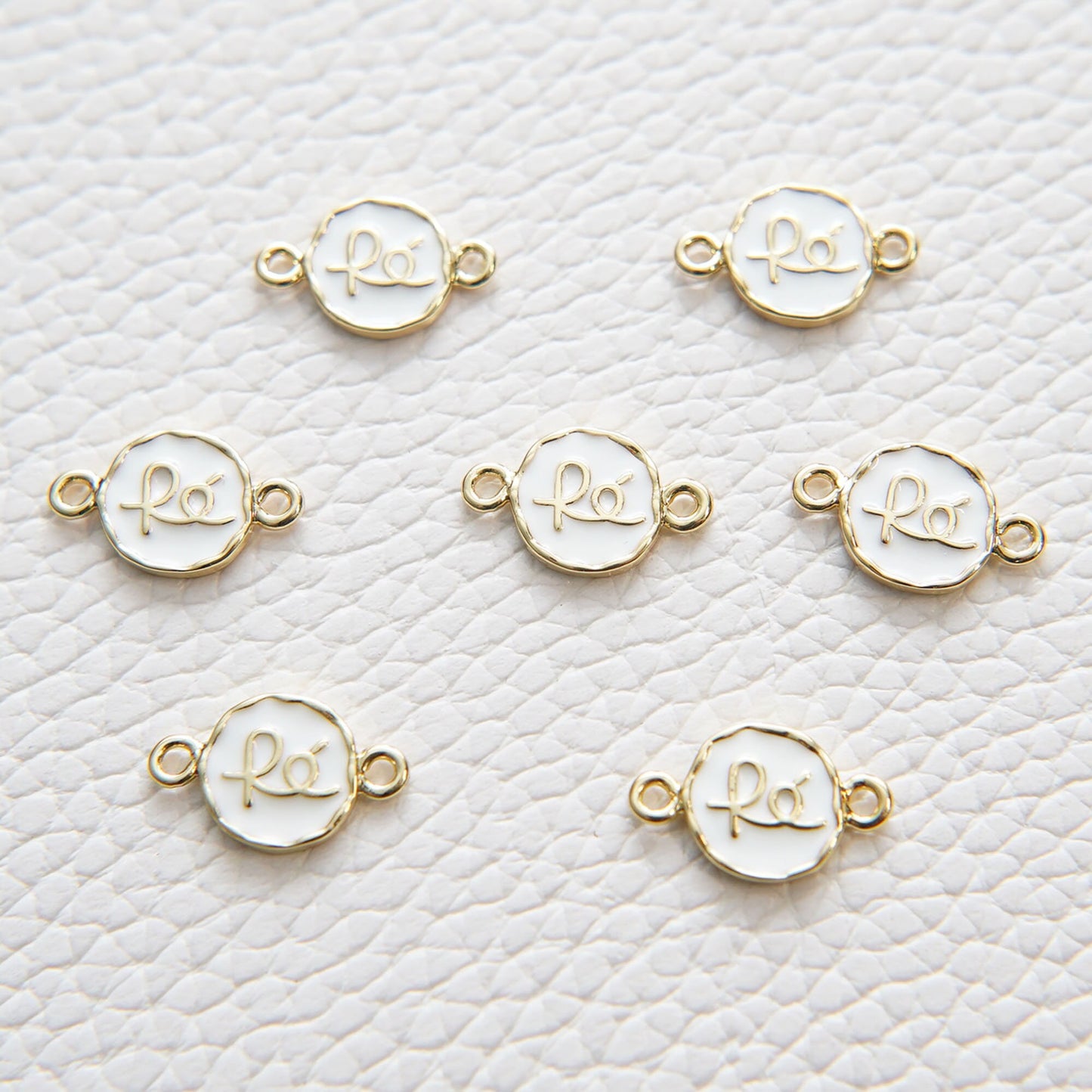 Gold Fe Charms,18K Gold Filled Round Connector Pendant,Enamel Charm Bracelet Necklace for DIY Jewelry Making Supply