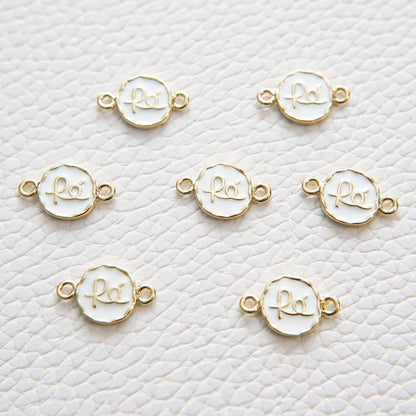 Gold Fe Charms,18K Gold Filled Round Connector Pendant,Enamel Charm Bracelet Necklace for DIY Jewelry Making Supply