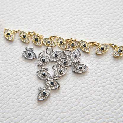 Gold Tiny amulet  Evil Eye Charms,18K Gold Filled Evil Eye Pendant,CZ Evil Eye Protect Charm Bracelet Necklace for DIY Jewelr