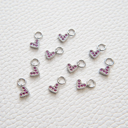 Gold Tiny Red Heart Charms,18K Gold Filled Heart Pendant,CZ Micro Pave Heart Charm Bracelet Necklace for DIY Jewelry Making S