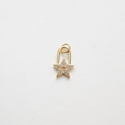Gold Star Charms,18K Gold Filled Star Pendant,CZ Micro Pave Star Charm Bracelet Necklace for DIY Jewelry Making Supply
