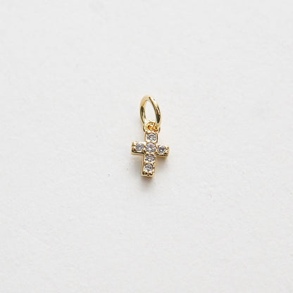 18K Gold Filled Cubic Zirconia Cross Charm Pendant for Jewelry Making