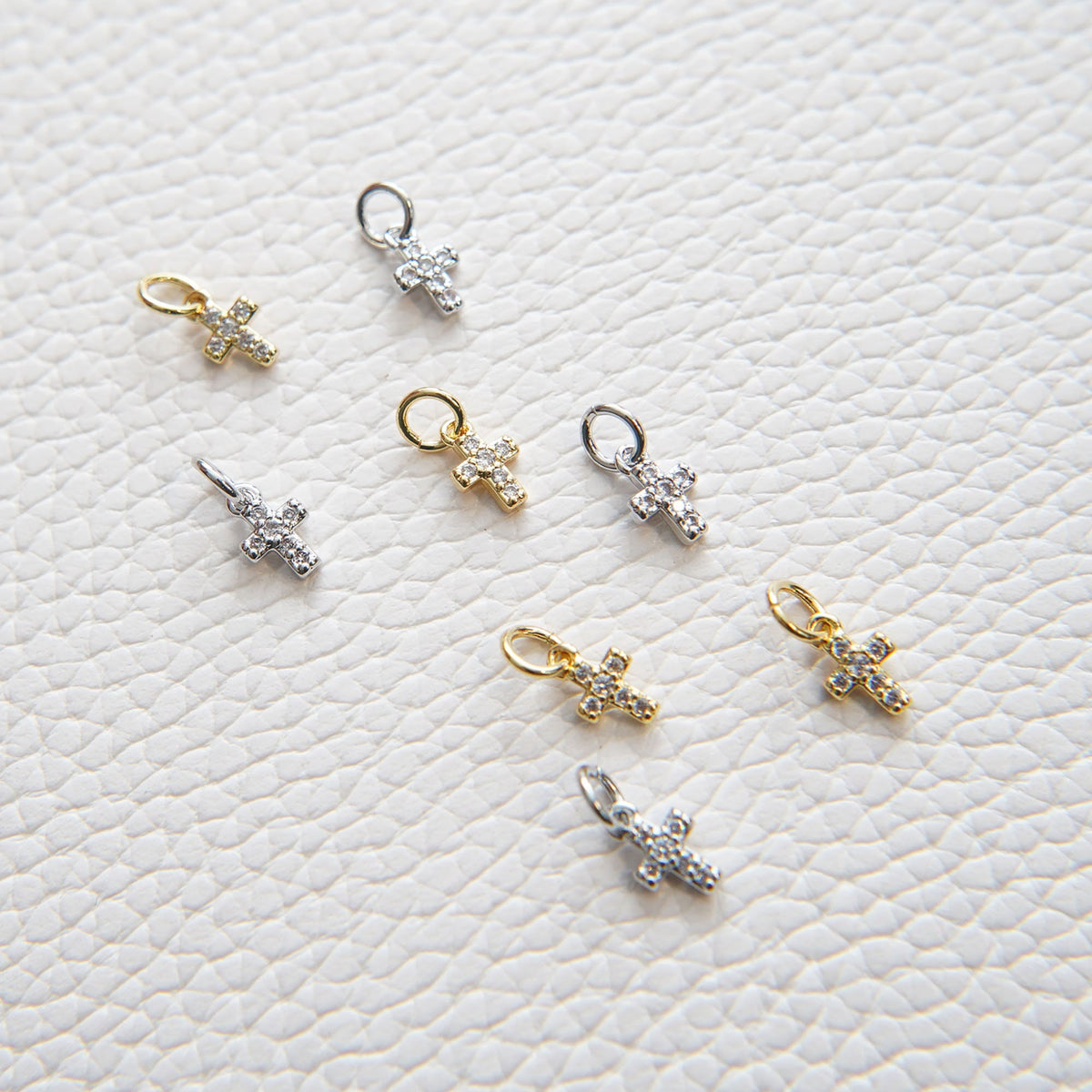 18K Gold Filled Cubic Zirconia Cross Charm Pendant for Jewelry Making