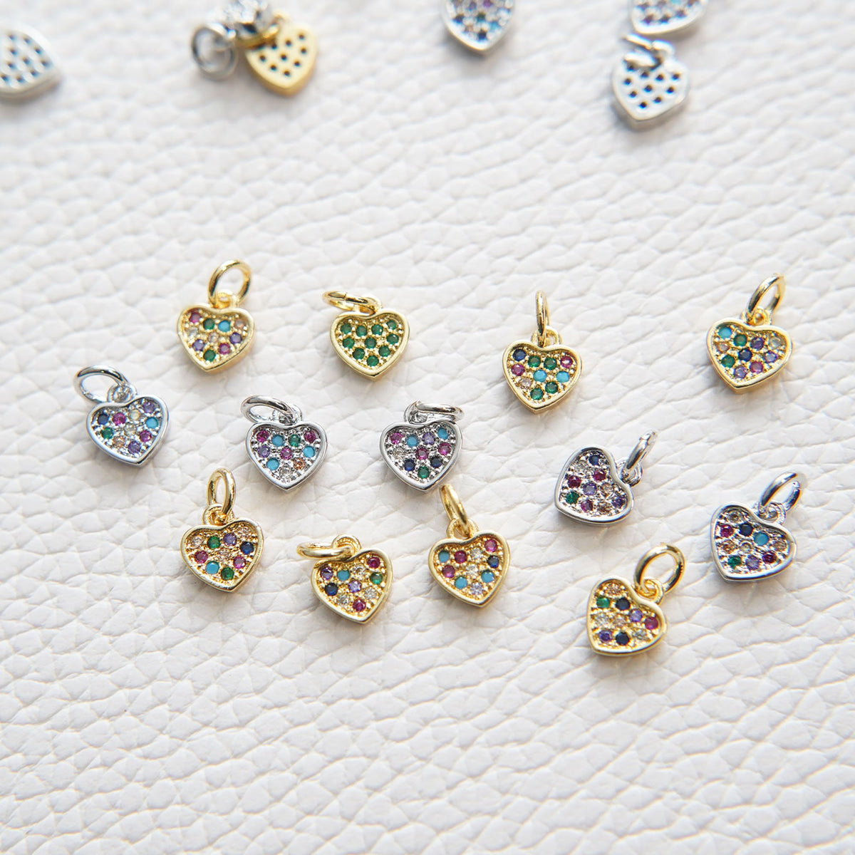 Gold Tiny Heart Charms,18K Gold Filled Heart Pendant,CZ Micro Pave Heart Charm Bracelet Necklace for DIY Jewelry Making Suppl