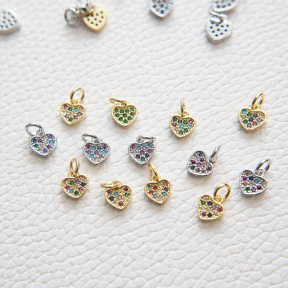 Gold Tiny Heart Charms,18K Gold Filled Heart Pendant,CZ Micro Pave Heart Charm Bracelet Necklace for DIY Jewelry Making Suppl